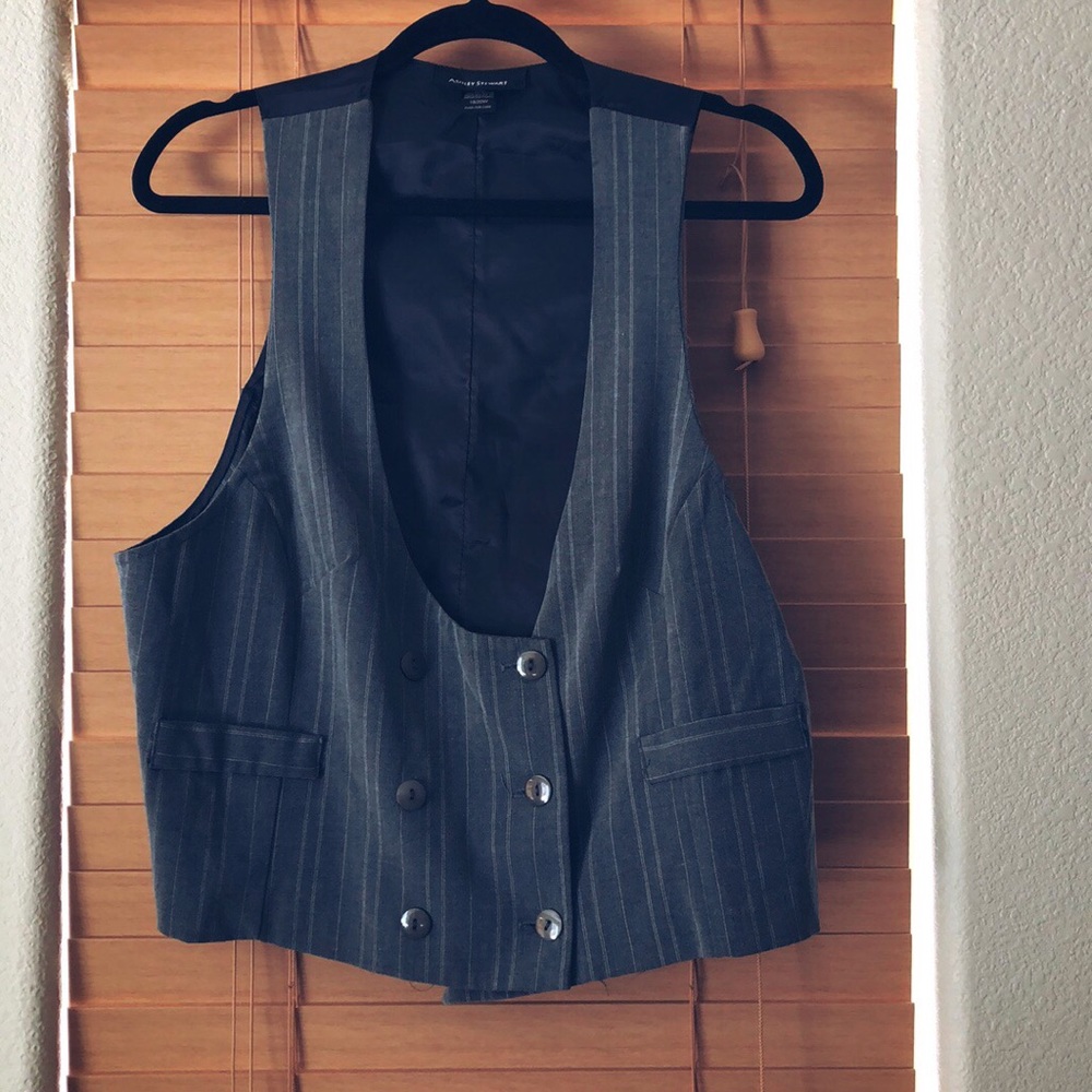 Ashley Stewart Plus Size Grey Pinstripe Vest